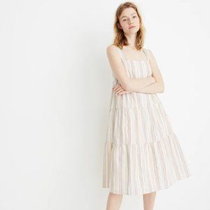 Madewell Button-Back Tiered Midi Dress in Textural Rainbow Stripe Size 8